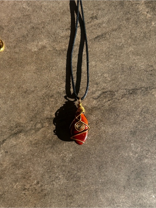 Handmade Jewelry - Handcrafted Red Tigers Eye Wire-Wrapped Pendant Necklace